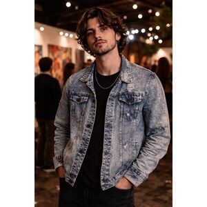 Vintage Rolling Paper Denim Jacket XL Acid Wash Distressed Trucker USA